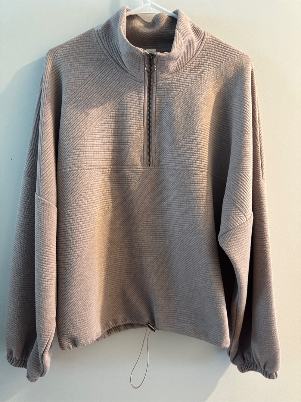 Balance Collection Taupe Textured Half-Zip Pullover Hoodie